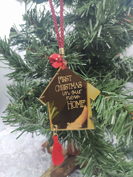 Χειροποίητο γούρι Σπίτι “First Christmas” Χριστούγεννα / Πρωτοχρονιά woodworld