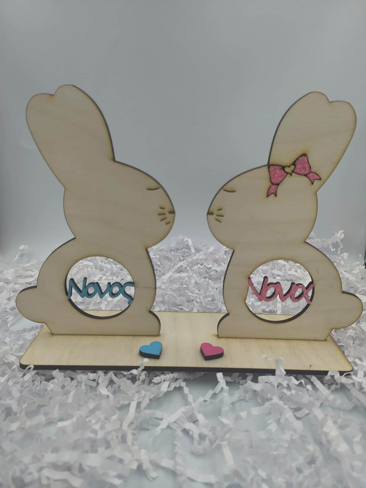 Ξύλινο επιτραπέζιο "κουνελάκια Νονός-Νονά" - Image 1