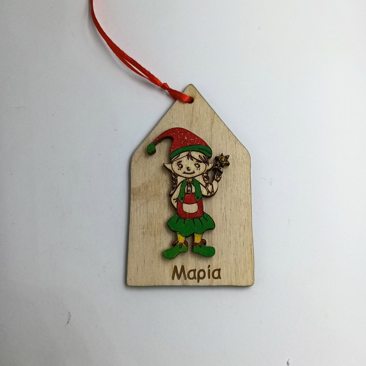 Χειροποίητο ξύλινο στολίδι ξωτικό με όνομα - Image 3