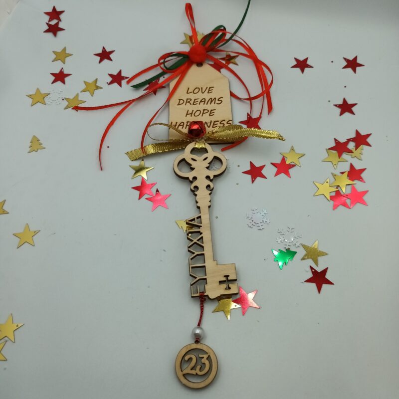 Kρεμαστό γούρι σπιτάκι με ευχές και κλειδί Χριστούγεννα / Πρωτοχρονιά woodworld