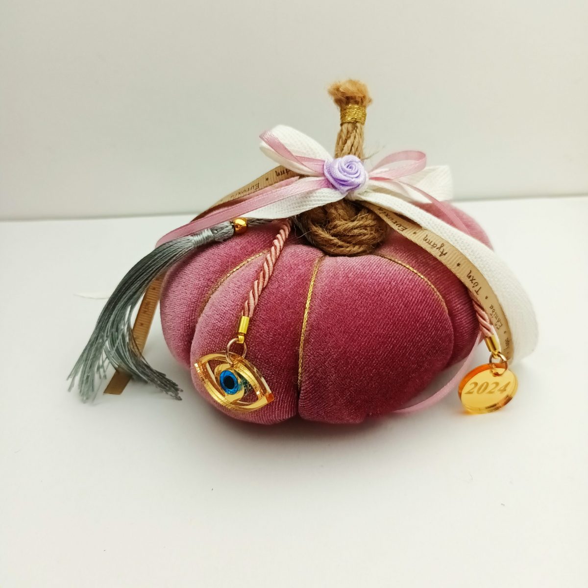 Χειροποίητο γούρι-Υφασμάτινη Κολοκύθα τριαντάφυλλο ροζ - Image 2