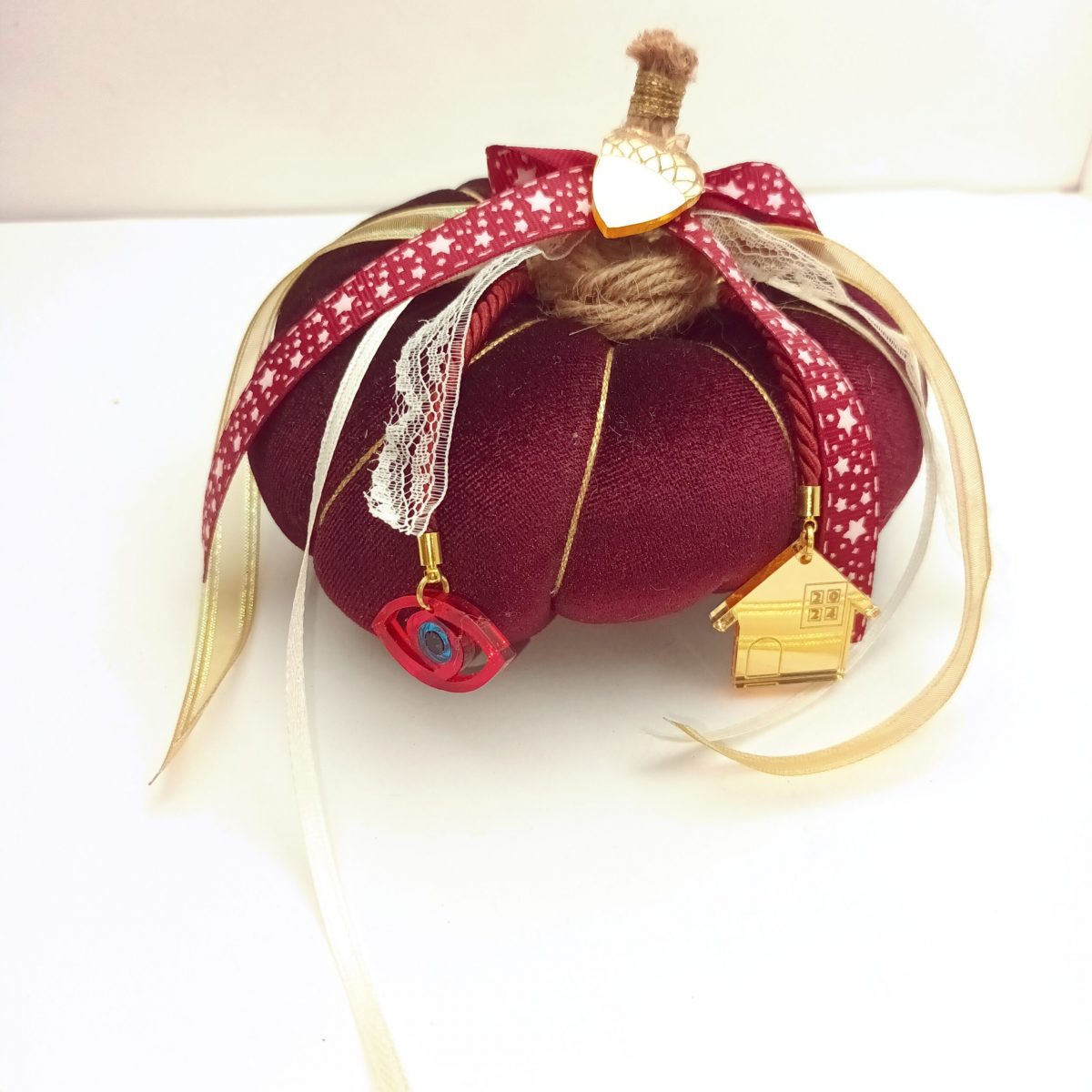 Χειροποίητο γούρι-Υφασμάτινη Κολοκύθα Μπορντό - Image 2