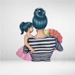 Ξύλινο Στοιχείο Μαμά με κορίτσι μελαχρινό