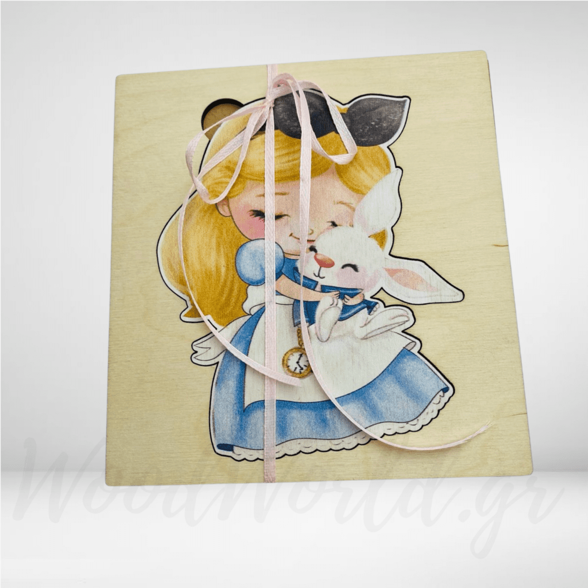 Προσκλητήριο ξύλινο σε μορφή puzzle με θέμα Αλίκη στην χώρα τον θαυμάτων - Image 2