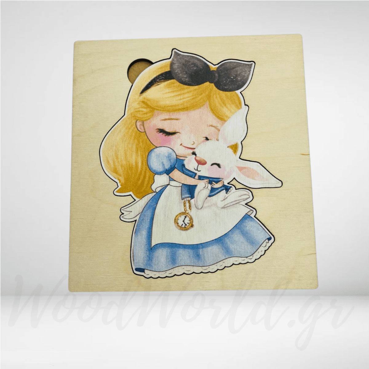 Προσκλητήριο ξύλινο σε μορφή puzzle με θέμα Αλίκη στην χώρα τον θαυμάτων - Image 3