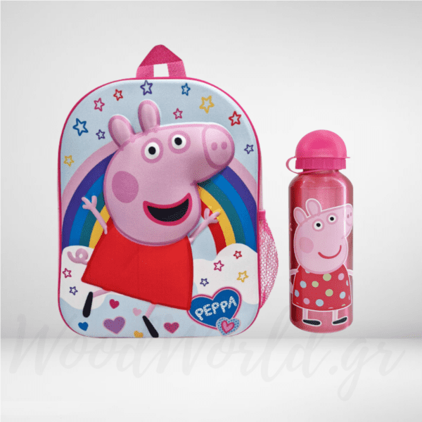 Σετ Τσάντα νηπίου PEPPA PIG 3D 31x26x10cm με παγούρι μεταλλικό