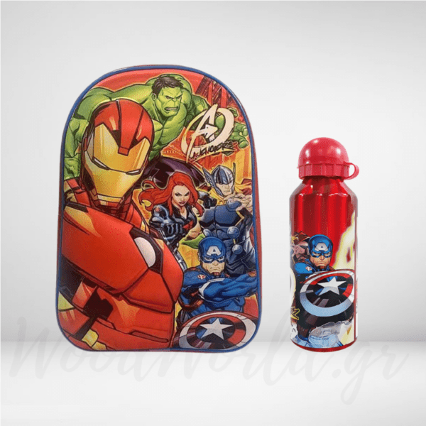 Σετ Τσάντα νηπίου AVENGERS 28cm με παγούρι μεταλλικό