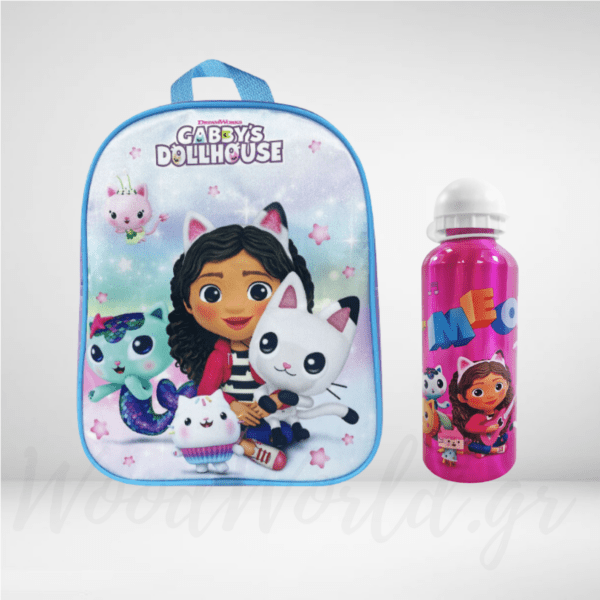 Σετ Τσάντα νηπίου GABBY'S DOLLHOUSE 28cm με παγούρι μεταλλικό