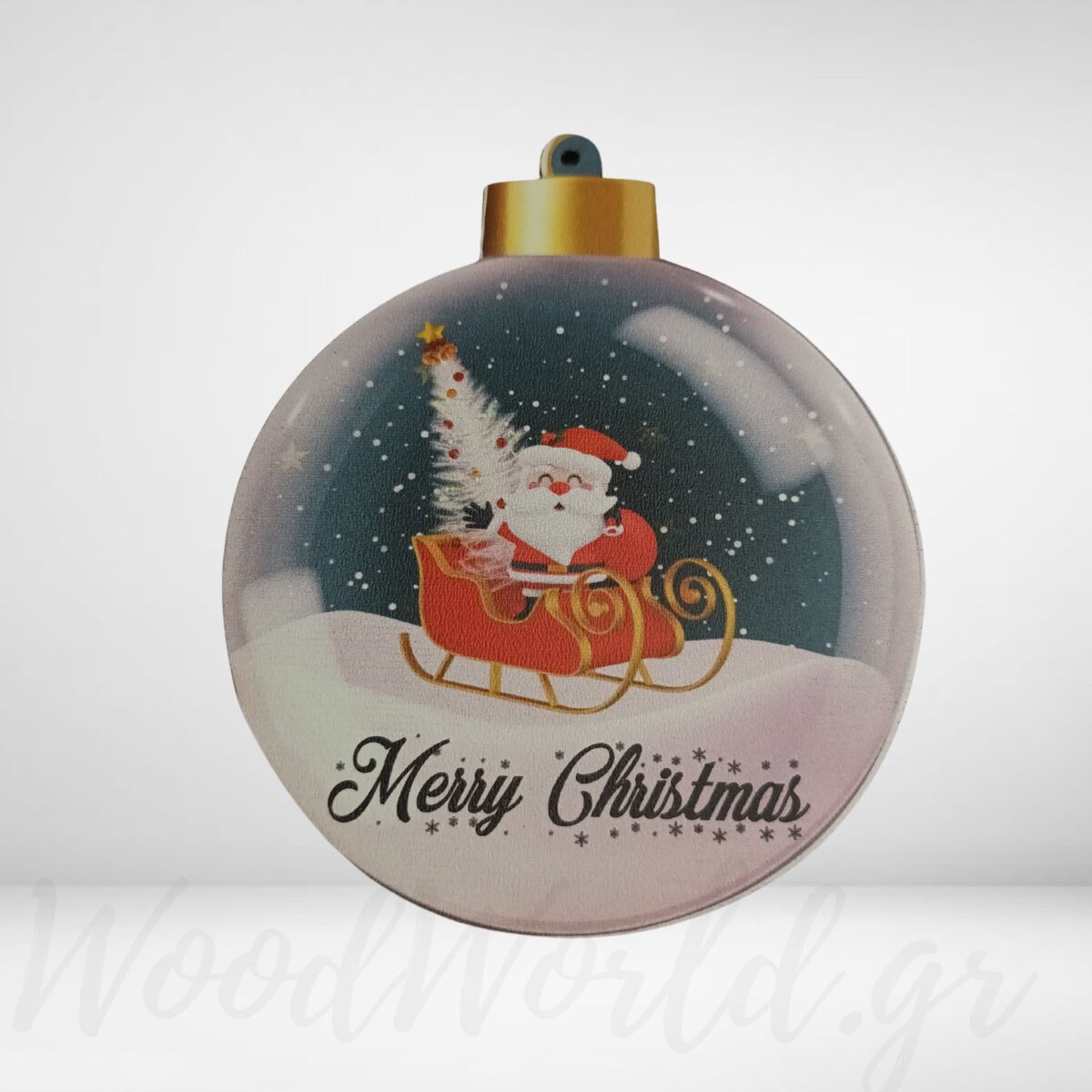 WoodWorld.gr (1) Ξύλινη μπάλα με Άγιο Βασίλη Merry christmas - Image 1