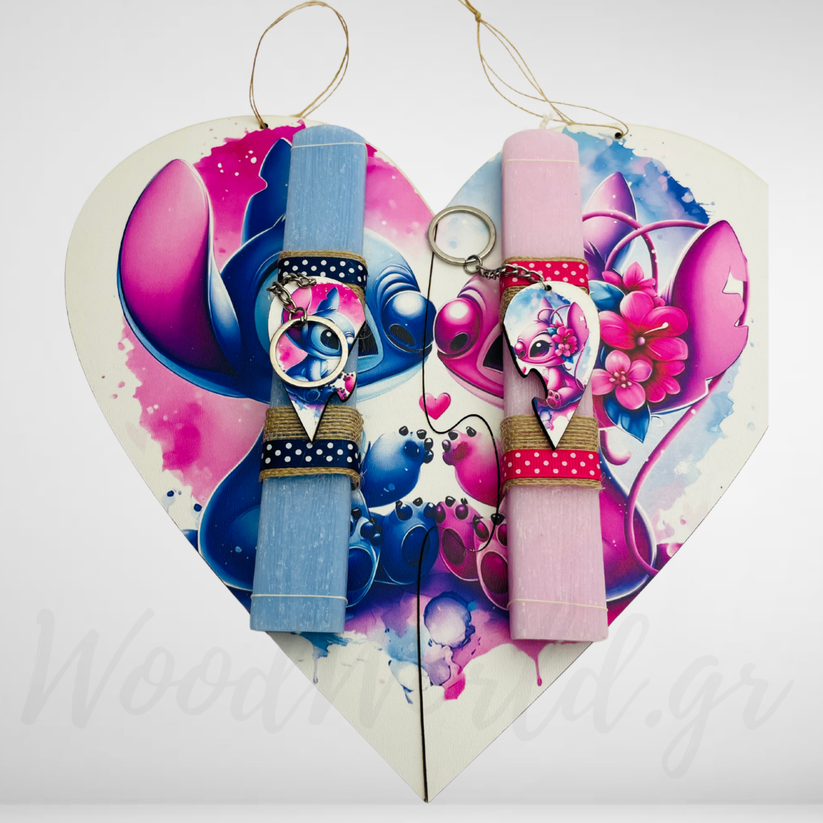 WoodWorld.gr (77) Σετ Λαμπάδα Stitch&Angel - Image 1