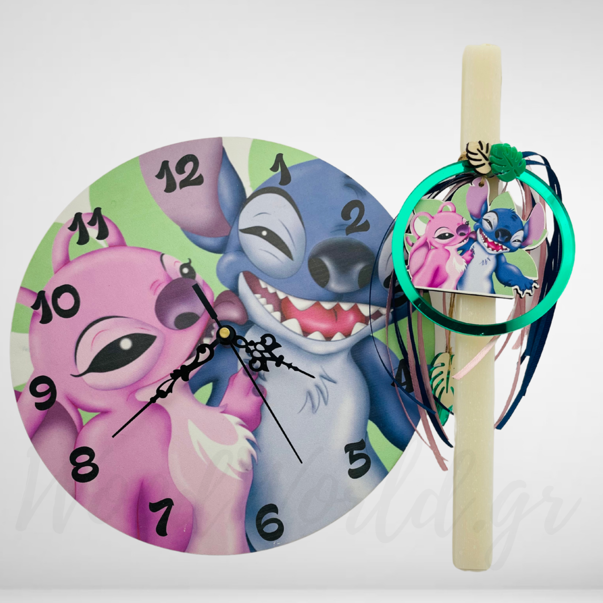 WoodWorld.gr Λαμπάδα stitch angel με ρολόι - Image 1
