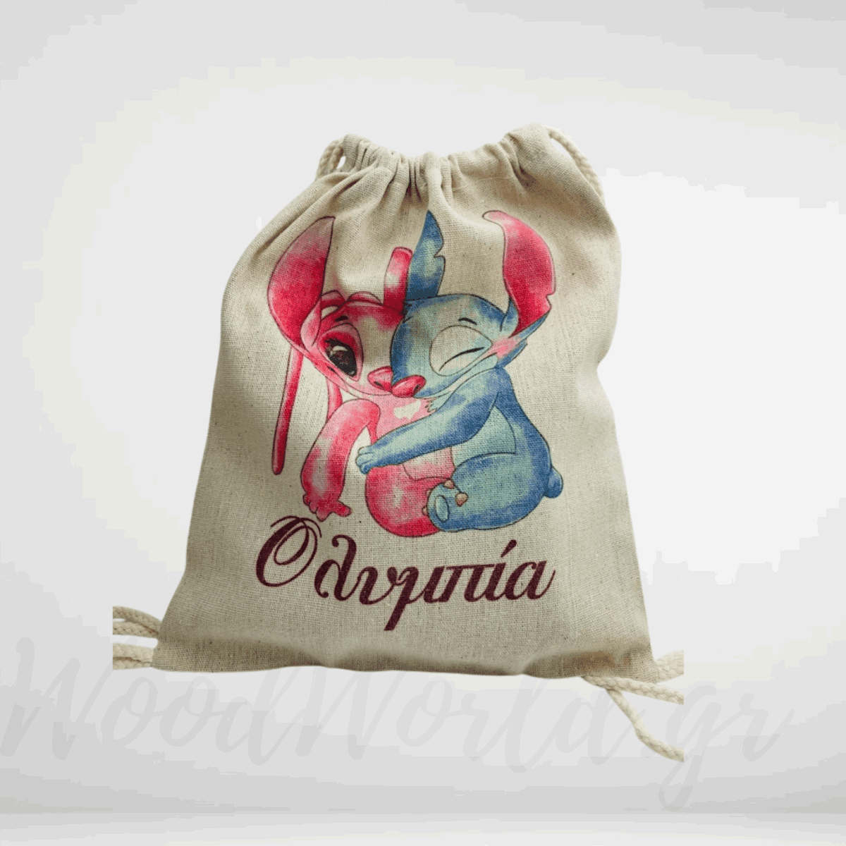 Τσάντα υφασμάτινη Stitch&angel watercolor - Image 1