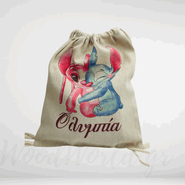 Τσάντα υφασμάτινη Stitch&angel watercolor