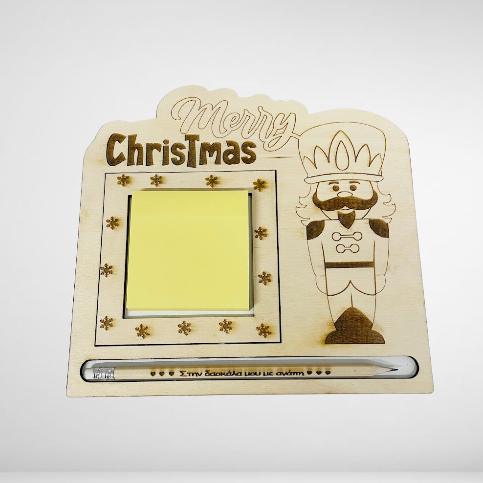 8933FFE0-7E9D-42E9-8F30-5E9A9BE879E4 Ξύλινη βάση με τοποθέτηση posti it και μολύβι με χάραξη - Image 1