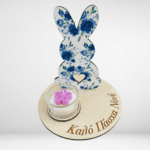 Διακοσμητικός δίσκος με κουνελάκι και αφιέρωση Καλό πάσχα νονέ